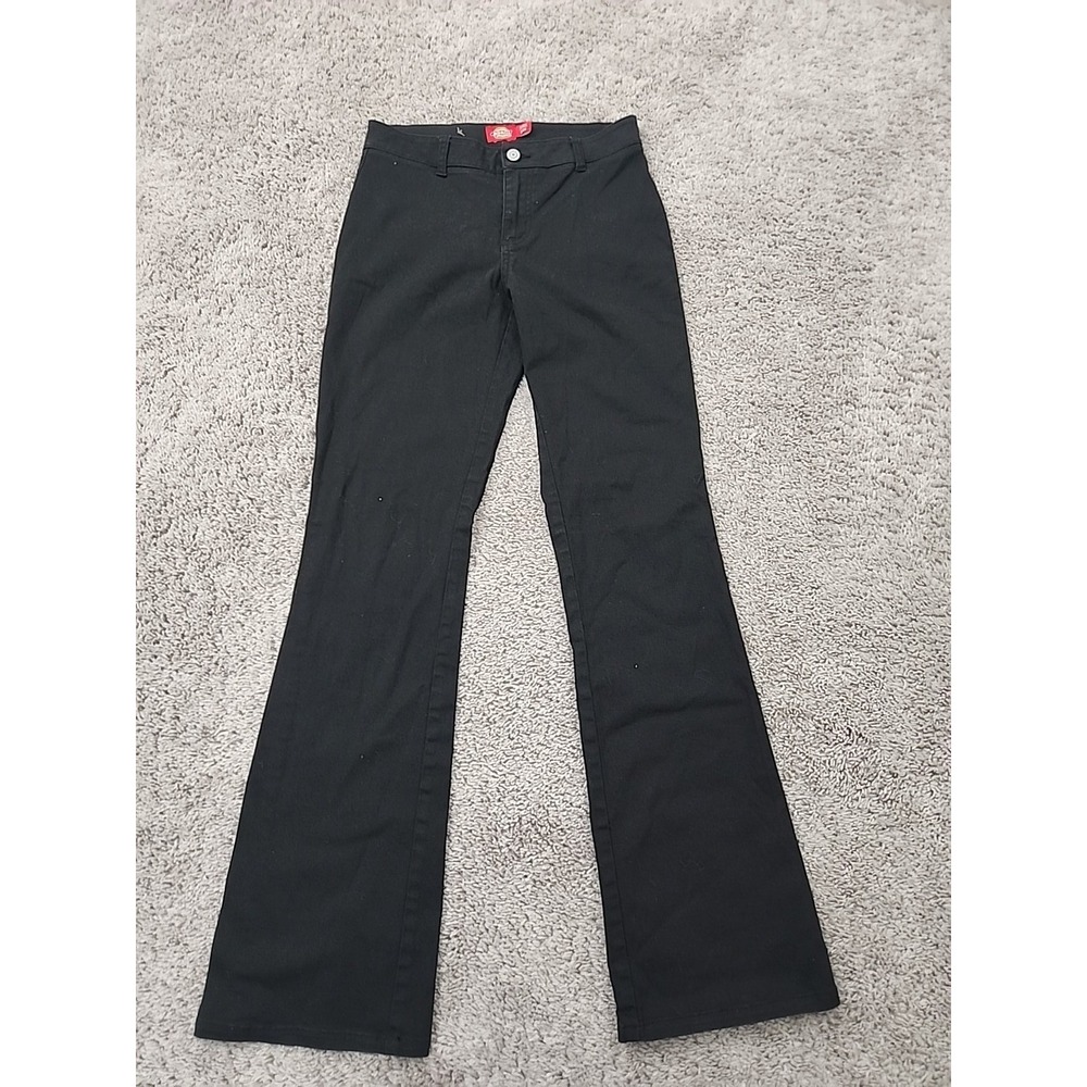 Dickies Flare Pants Women 3/26 Black Good Mid Rise Stretch Twill Y2K Streetwear